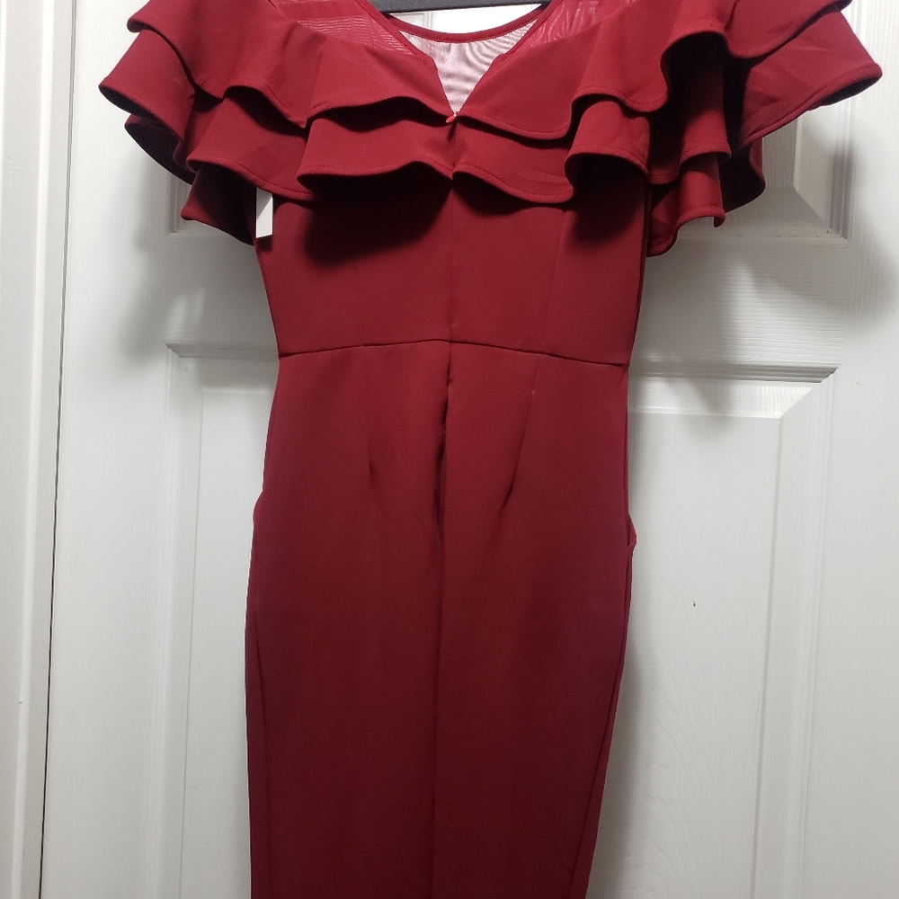 Red Ruffle Jumpsuit - Picture 2 of 4